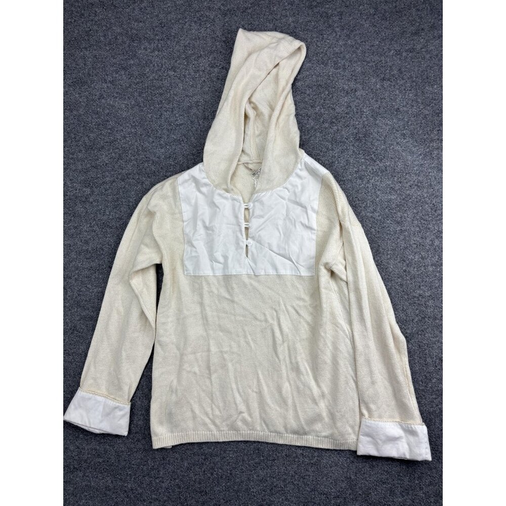 Soft Surroundings Sweater Womens Small Cream Hooded Pullover Knit Contrast Top